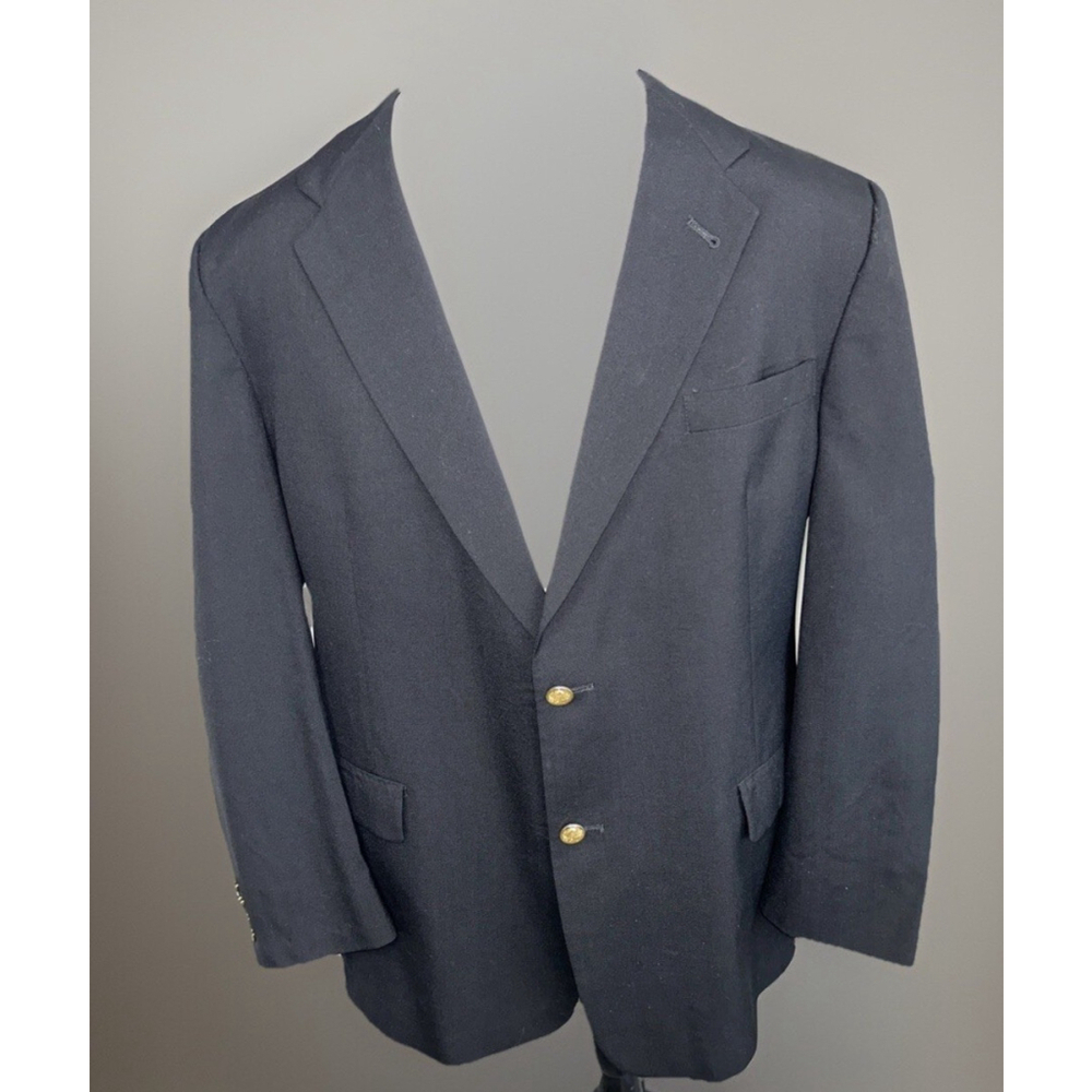 Hart Schaffner Marx 46R 48R Navy Gold Toned Two Button Vented Jacket